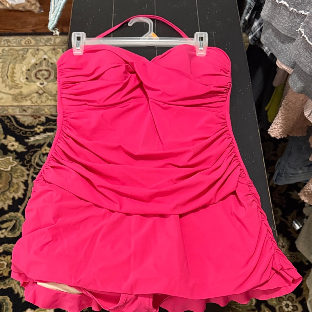Profile By Gottex Hot Pink Strapless Ruffled Swim Dress
